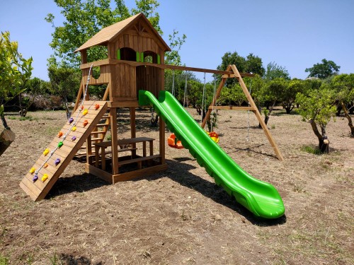 Ahşap Tek Kuleli Tırmanmalı Park Oyun Grubu